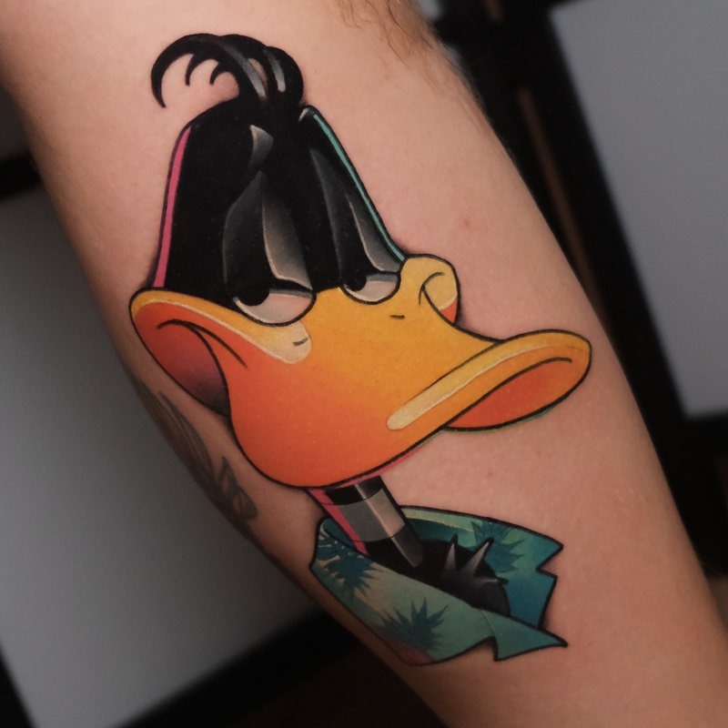 Color cartoon character tattoo by Sasha Akulov